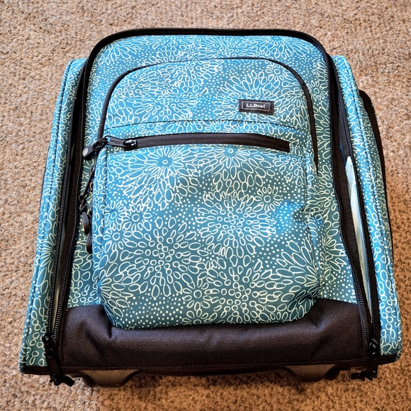 L.L. Bean Teal Patterned Rolling Suitcase - Picture 1 of 6